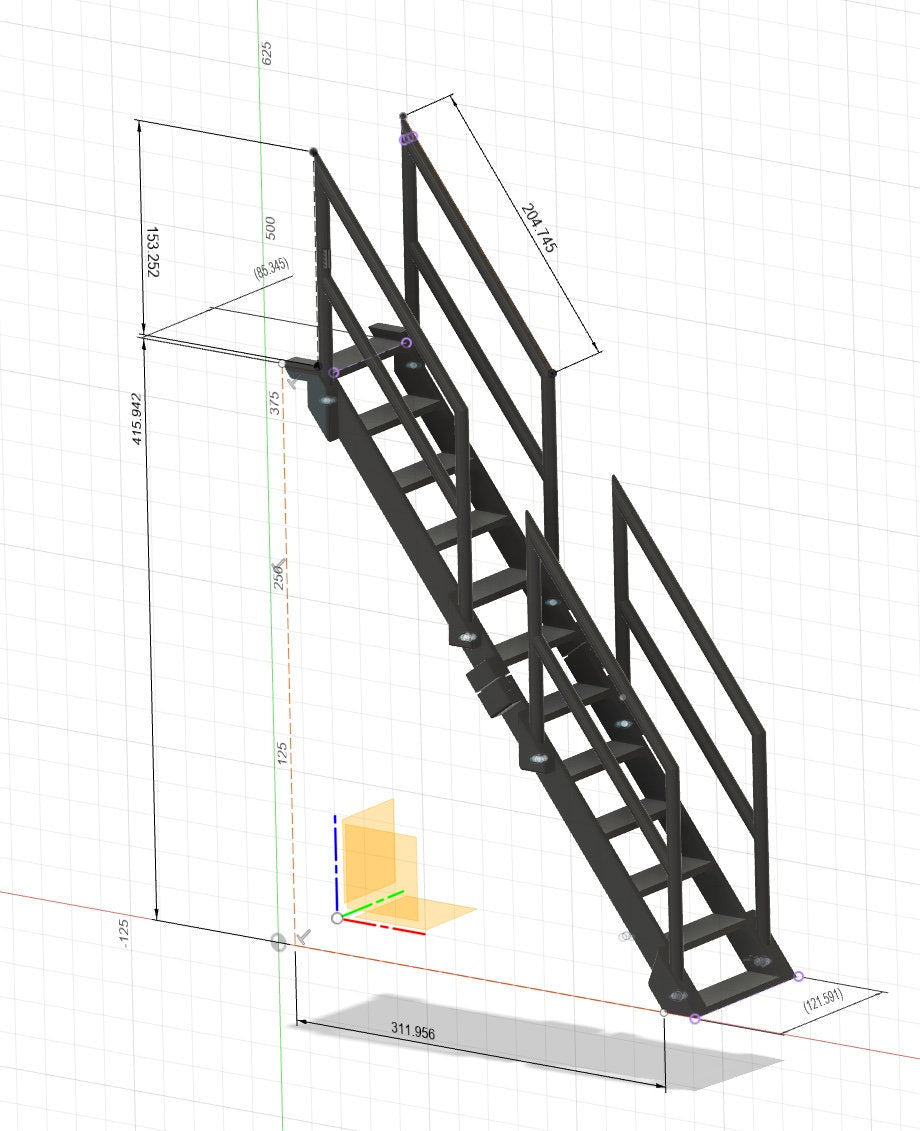 1/6 , miniature stairs, dollhouse, dollhouse stairs and double rails ( new ) 3 inches wide 11 steps